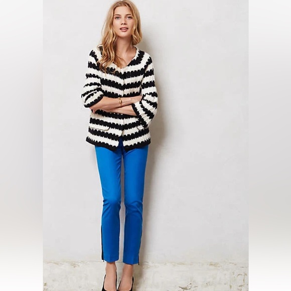 Anthropologie HWR Monogram Chunky Knit Striped Cardigan Black & White Size L EUC - Picture 8 of 16